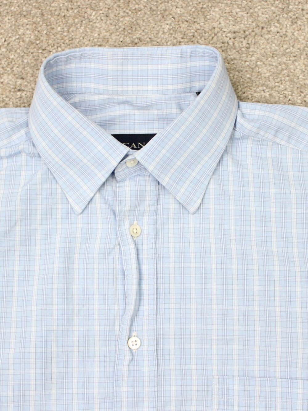 Canali Dress Shirt Mens 15 1/2, 39 Blue Check 100% Cotton Long Sleeve Button Up - Picture 4 of 12
